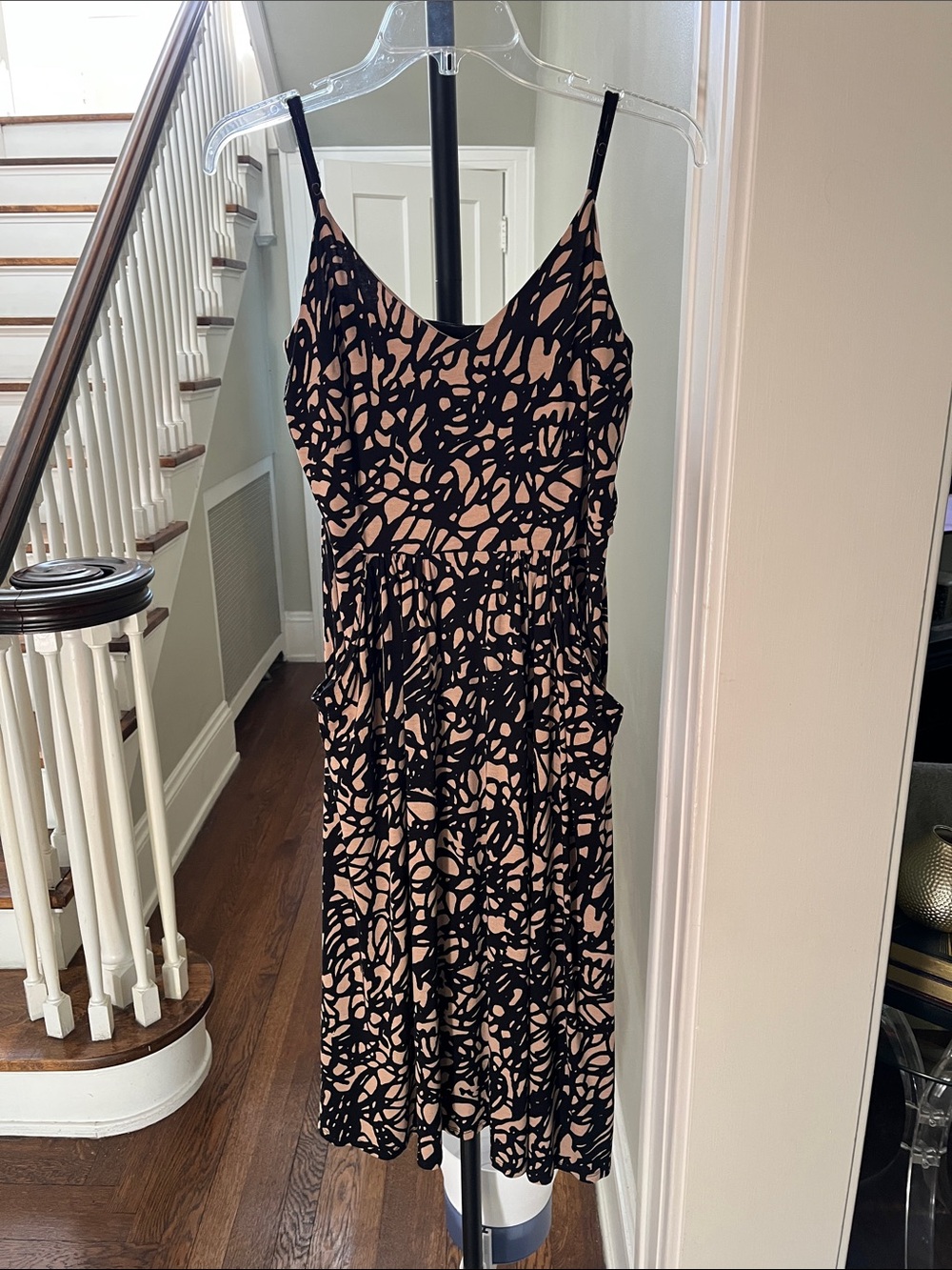 Loft Black & Beige Print Dress with Pockets